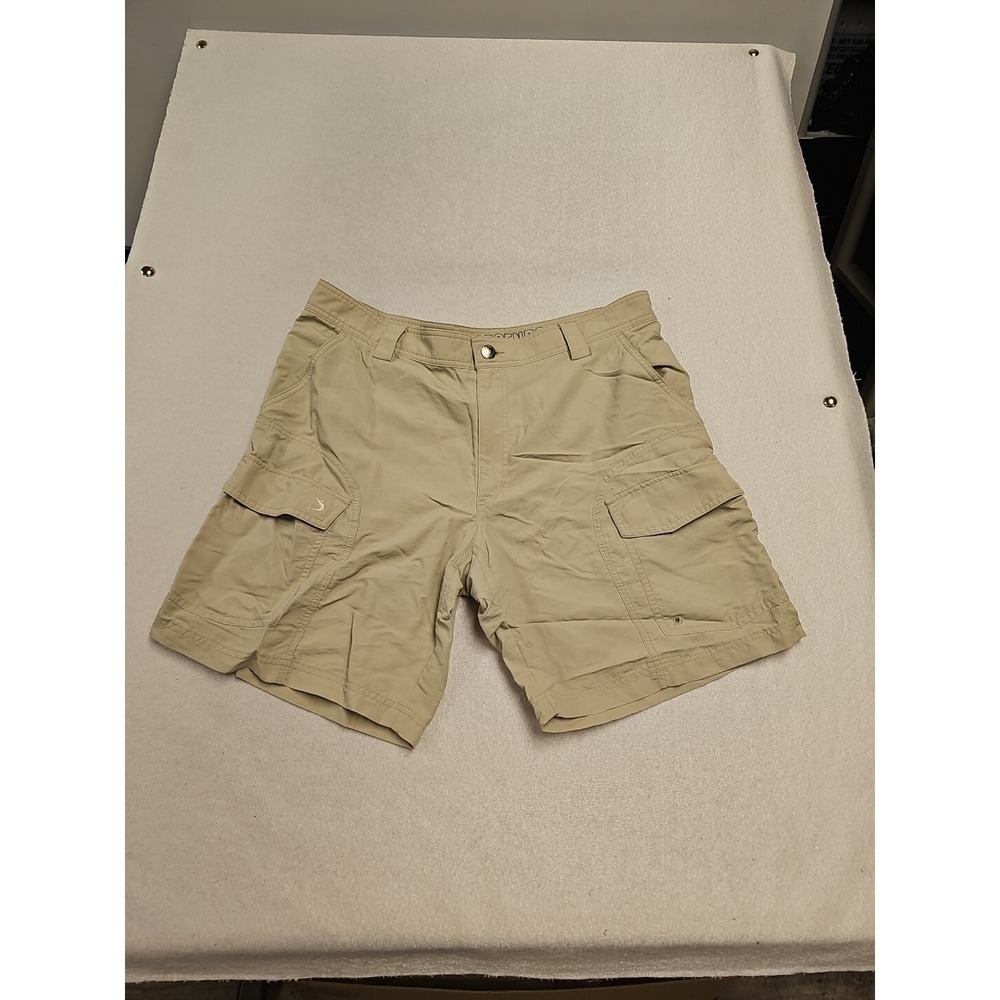Reel Legends Mens Cargo Fishing Shorts Tan Khaki Nylon Mesh Lined Size 38